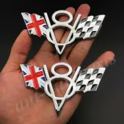 2x Metal Car V8 Vintage The Union Jack UK Flag Emblem Badge Decals Sticker