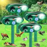 2025 Upgraded Solar Animal Repellent Outdoor Cat Deterrent Deer Repellent Devices with Motion Sensor & Flashing Light,Ultrasonic Control for Squirrel Raccoon Dog Rabbit Skunk for Yard Garden,4 Pack