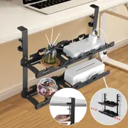 45-72cm No Drill Under Desk Double Cable Management Tray Shelf Extendable for Home Office Wire Management