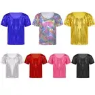 Kids Boys Girls Shiny Sequins Jazz Hip Hop Tops Dance T-Shirts Street AU