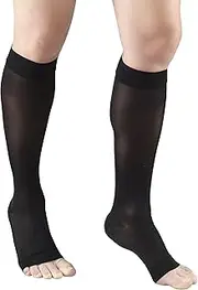 Truform Sheer Compression Stockings, 15-20 mmHg, Women's Knee High Length, Open Toe, 20 Denier, Black, X-Large