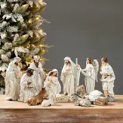 12Pc. Ivory Resin Nativity Figurines Set Christmas Nativity Sets Table