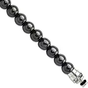 [JewelryWeb] 925 Sterling Silver Reflections 8mm Hematite Beaded Bracelet Link-Bracelet for Women