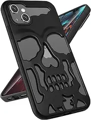 Lotadilo for iPhone 15 Case Skull, Unique Designer Cool Funny Gothic Plated Hollowed Skeleton Shockproof Halloween for iPhone 15 Protective Phone Cases for Men Women Girls Boys, Black
