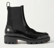 Christian Louboutin Montezu Lug Sole Flat Black Leather Chelsea Ankle Boot 38