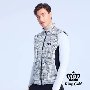 【KING GOLF】門市新品-男款薄款千鳥紋格紋印立領拉鍊高爾夫球外套背心(灰色)