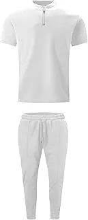 [Maiyifu-GJ] Tracksuits 2 Piece Outfits for Men Casual Athletic Henley Shirts and Yoga Pants Sets Short Sleeve Tracksuit Suits (White,Medium), White, Medium, White, Medium