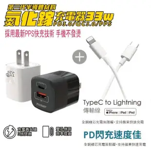 【Polybatt】33W 氮化鎵 雙孔快速充電器+Type-C to Lightning 蘋果認證PD快充線