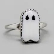 ZUNI-STERLING SILVER & WHITE CLAM SHELL GHOST RING by BEVERLY ETSATE-SIZE 8
