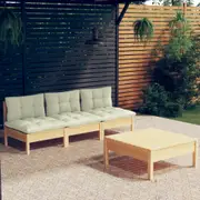 4 Piece Garden Lounge Set with Cream Cushions Pinewood vidaXL