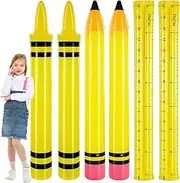 6 Pcs 74 Inch Giant Inflatable Pencil Pool Noodles Float Jumbo Blow up Crayons Ruler Classroom Decoration for Back to School Classroom Garden Photo Prop Wall Party Favors
