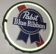 Pabst Blue Ribbon 12" round sign Illuminated led man cave sign. Perfect gift