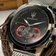 MASERATI 瑪莎拉蒂男錶 46mm 銀圓形精鋼錶殼 黑色三眼, 運動錶面款 R8873612005