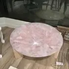 24" Handcrafted Rose Quartz Stone Coffee Table Top Unique Crystal Healing Tables