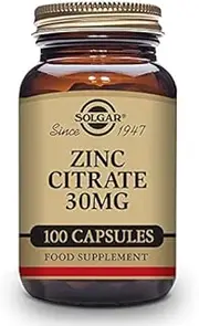 Solgar Zinc Citrate 30 Mg, 100 Vegetable Capsules - Zinc for Healthy Skin, Immune Support 100 Servings, 100 Count (Pack of 12)