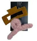 Fuzzy Hair Claw Clips Faux Fur and Velveteen Pink and Brown 2-Pack 4 Inch