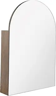 ACA International Bathroom Mirror Cabinet Single Door Shaving Cabinet Vanity Wall Mirrored Cupboard with Wooden Storage 610mmx900mm Arch
