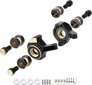 Brass Steering Knuckles Carriers and Brass Extended 7mm Wheel Hex Hubs Adapters for Axial SCX24 Upgrades Parts 1/24 RC Crawler Car (Black-Gold)