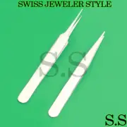 2 ASSORTED SWISS JEWELER STYLE WATCH REPAIR TOOLS FORCEPS #4 #3C TWEEZERS