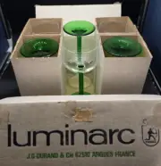 Vintage Luminarc Set of 6 Tall Green Stem / Wine Glasses France NEW ORIGINAL BOX