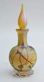 Gold Luster Perfume Bottle With Milifiore & Red Threading Design. Blown