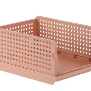 US (Pink)Stackable Storage Basket Plastic Large Open Drawer Wardrobe Cloth Conta