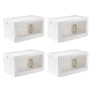 4 Pcs 21.7x12.2x11.8" Collapsible Plastic Storage Bin with Lid Wheel, Beige