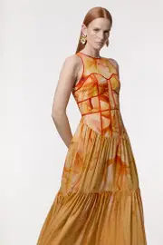 Ombre Floral Silk Cotton Halter Maxi Dress