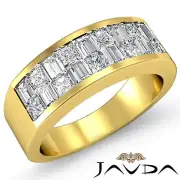 Princess Baguette Invisible Diamond Men Wedding Band 14k Yellow Gold Ring 1.40Ct