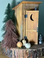Miniature Dollhouse Diorama Woodsy OOAK Outhouse Landscape On Wood Slab 1/12