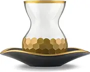 Tea cup Turkish Tea Set, Tea Glass and Plate Set (Set of 6),12 pcs, Tea Time Vintage Handmade Set,Design Tea Set by Turkish Glass Masters,Capacity: 4 3/4 US oz 145 cc (Gold)