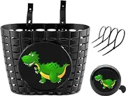 HyperYolk Kids Black Bike Basket with Bell, Cute Bicycle Front Handlebar Basket for Boys, Girls, Toddlers, Children, Portable Plastic Tricycle Basket for School, Outdoor, Cycling