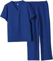 [ａ aternee] Men Women Scrub Set Nurse Costume with Pockets V Neck T Shirts Breathable Top Jogger Pants Nursing Uniform for Esthetician