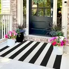 Striped Rug Outdoor Porch Rug Washable Layered Outdoor 3x5 Black and White