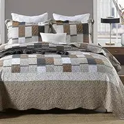 ENJOHOS 3PC Queen Quilt Sets with Shams Navy and Brown Blocks Patchwork Quilt Lightweight Reversible Bed Coverlet All Season Bedspread for Queen Bed Patch Plaid Daybed Bedding (Multi Patch)