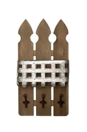 Wall Mount Entryway Organizer Rustic Wood Fence Mail Key Holder Hooks Wall Decor