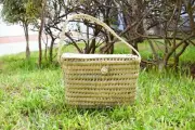 Moroccan handmade beige straw picnic basket, Moroccan wicker picnic basket