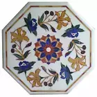 18'' antique white Marble side Center Table Top multi Stone Inlay malachite w5