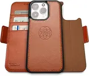 Dreem Fibonacci Compatible with iPhone 14 Pro Max Wallet case / 2-in-1 Shockproof case and Detachable Vegan Leather Folio, MagSafe Compatible, RFID Protection [Caramel]