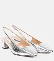 [Aquazzura] Aquazzura Ginza croc-effect leather slingback pumps AU 9 silver