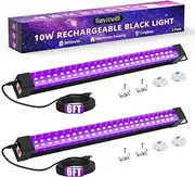 Rechargeable Black Light Bar 2 Packs, Battery Powered Black Lights for Glow Party, Cordless UV Strip Lights with On/Off/Dimma/Flash Switch, for Classroom Fishing,Paint, Poster,Stage