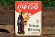 Drink Coca-Cola Tin Metal Sign - Sprite Boy - Coke - Delicious & Refreshing 5¢