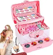 Kids Makeup Kit for Girl, Water-Soluble Pigments Kids Makeup Kit Toys, Portable Drawer Kids Makeup Sets Toy, Washable Multiple Drawers Make up Toys for Little Girls