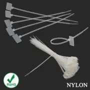 White Nylon Plastic Cable Ties Zip Tie Wraps Markable Self-Locking Various Size