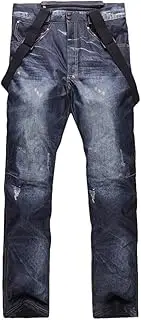 [HEYDHSDC] Men Denim Ski Pants Suspenders Denim Ski Pants Men's Skating Snowboard Warm Ski Pants