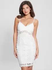 GUESS Women's White Sherry Lace Mini Dress Size: 12, Polyester