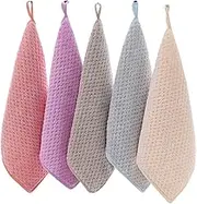Hand Towels for Bathroom, 5pcs 10inch Square Hand Towels with Hanging Hoop, Super Absorbent Soft Hand Towel Set, Bathroom Hand Towels for Hand Drying (5 Colors)