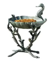 Verdigris Finish Aluminum Seahorse Birdbath Bird Feeder