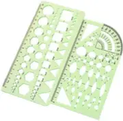 2PCS Plastic Green Measuring Templates Geometric Rulers for Office and School, B