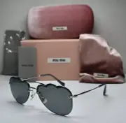 MIU MIU SMU56U 1BC-175 SILVER DARK GREY GEOMETRIC AVIATOR SUNGLASSES. 58mm
